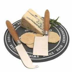 Winex - Round Slate Board With 2 Knives